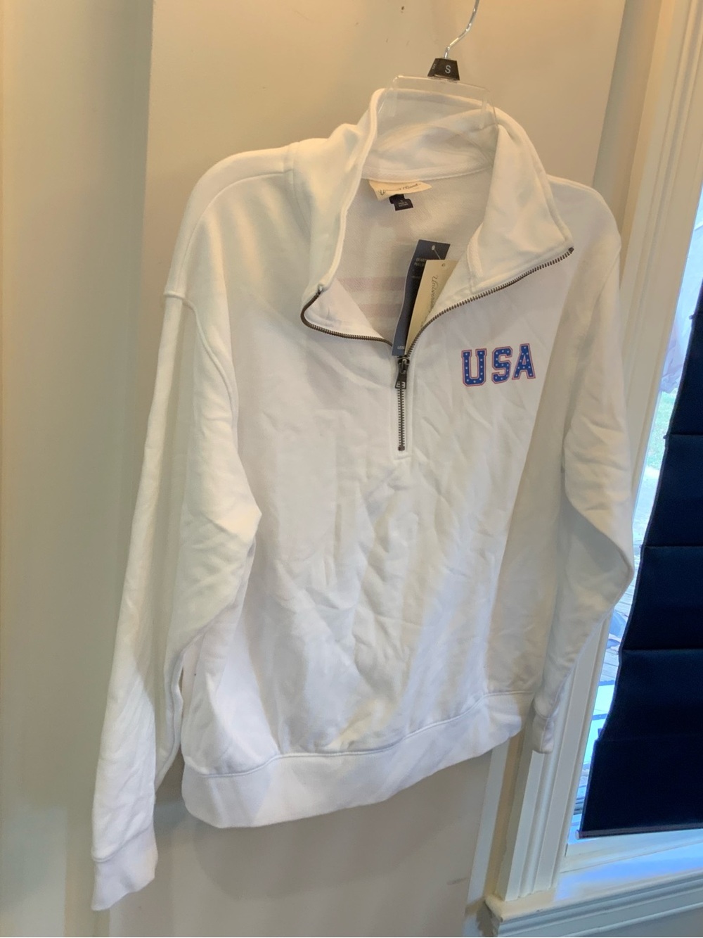 USA Embroidered Half-Zip Pullover Sweatshirt - White nwt size small sku 3332